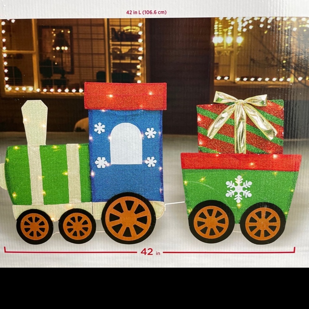 NIB Light Up 42” Colorful Choo choo Train With Christmas Presents Yard Decor